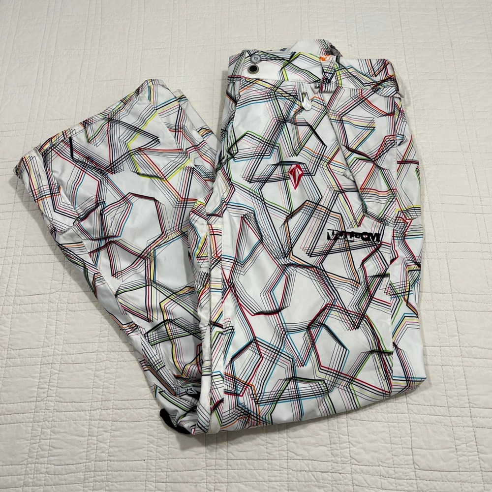 Volcom Nimbus Team Fit Snow Pants Mens L White Multi Geometric 10K Waterproof